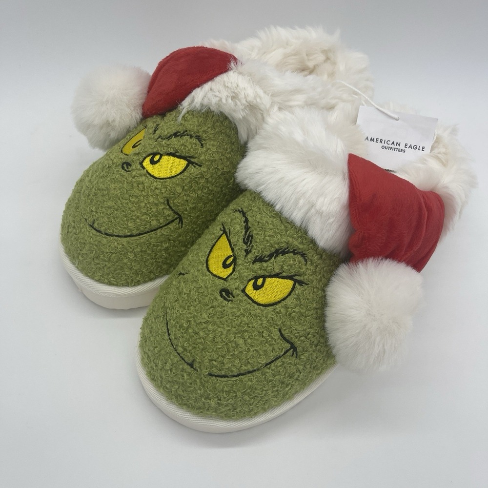 American Eagle Grinch Scuff Cozy Slippers‎ Women Size 10 Holiday Christmas NWT - Picture 2 of 6